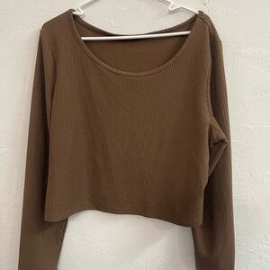 Cider - Brown Ribbed Long Sleeve Top